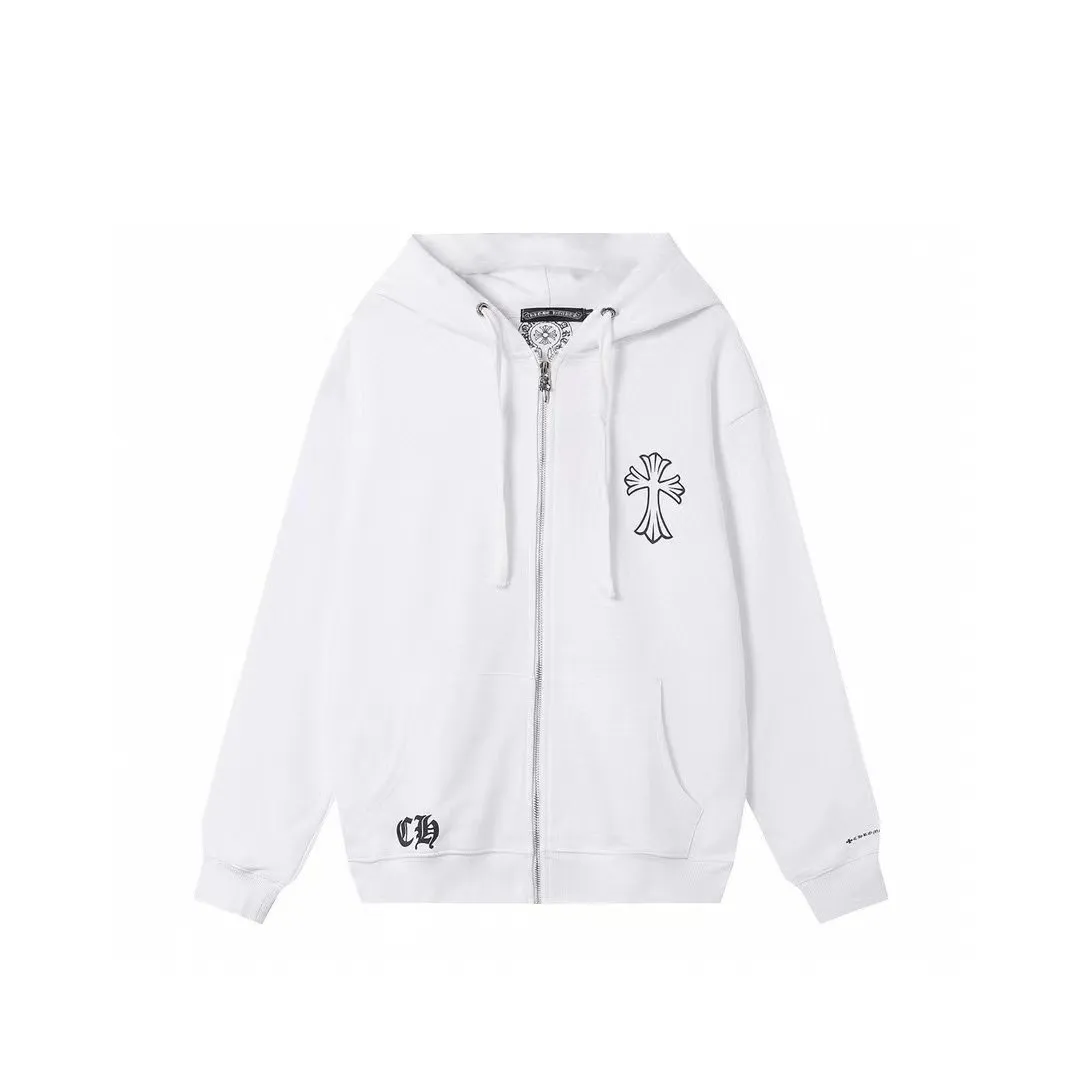 Q14—P230 -Chrome Hearts/Chrome Hearts printed zipper sweatshirt cardigan jacket -420 grams of high-density, high-quality wool, soft, delicate and skin-friendly, soft and silky to the touch, warm and skin-friendly -The hardware zipper accessories are all customized and full of details -Colour: black white -Size: S M L XL